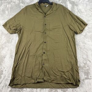 H&M Divided Shirt Mens L Camp Collar Olive Green Viscose Button Down EUC
